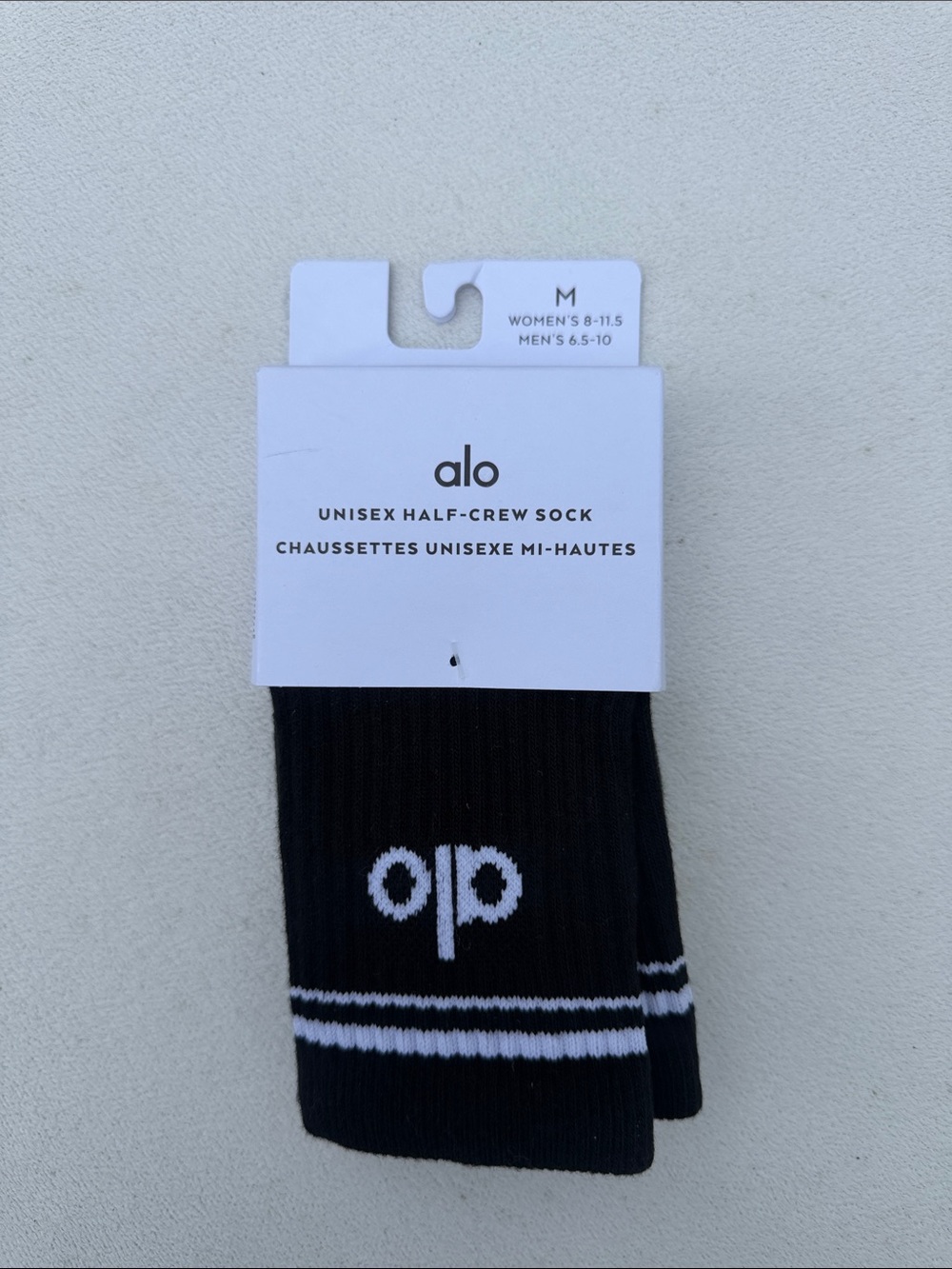ALO Yoga Black Half-Crew Athletic Socks with White Logo
